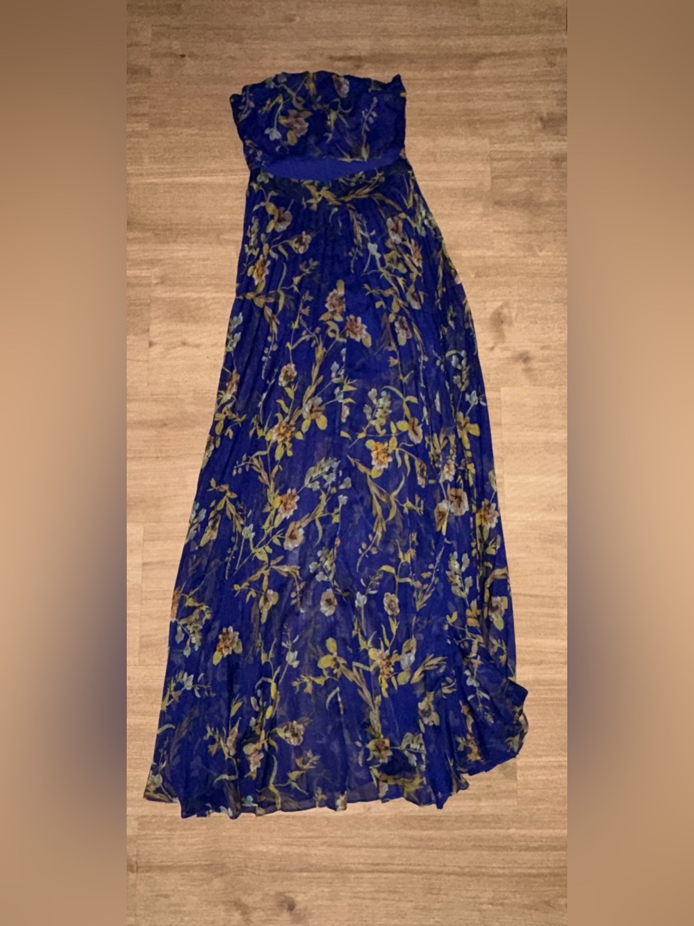 Strapless Royal Blue Floral Maxi Dress